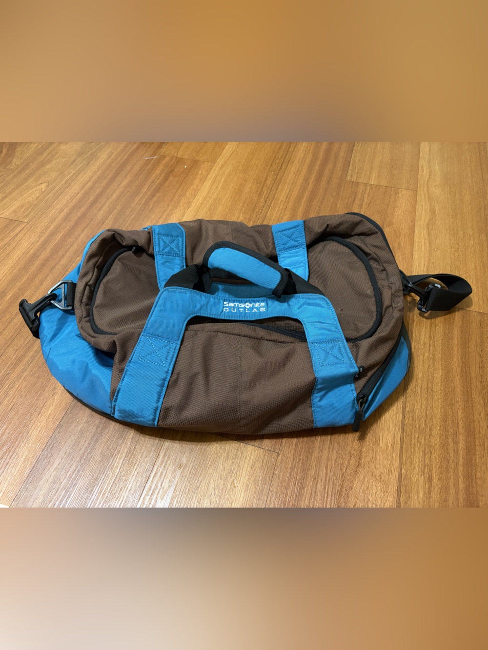 Samsonite Outlab Duffle Bag Travel Carry On Brown Blue Medium Crossbody Strap